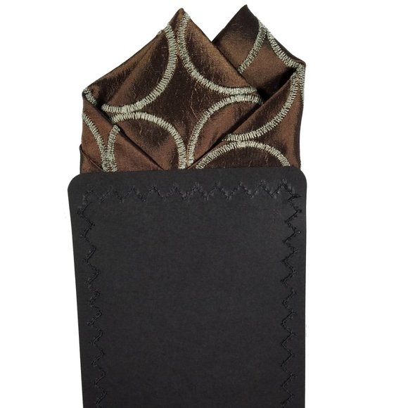 100% Silk Bronze Stitch Circles Pre-Folded Pocket Square Insert - Picture 8 of 8